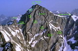 Barre des Écrins (4102 m) - Face sud-est, avec les noms