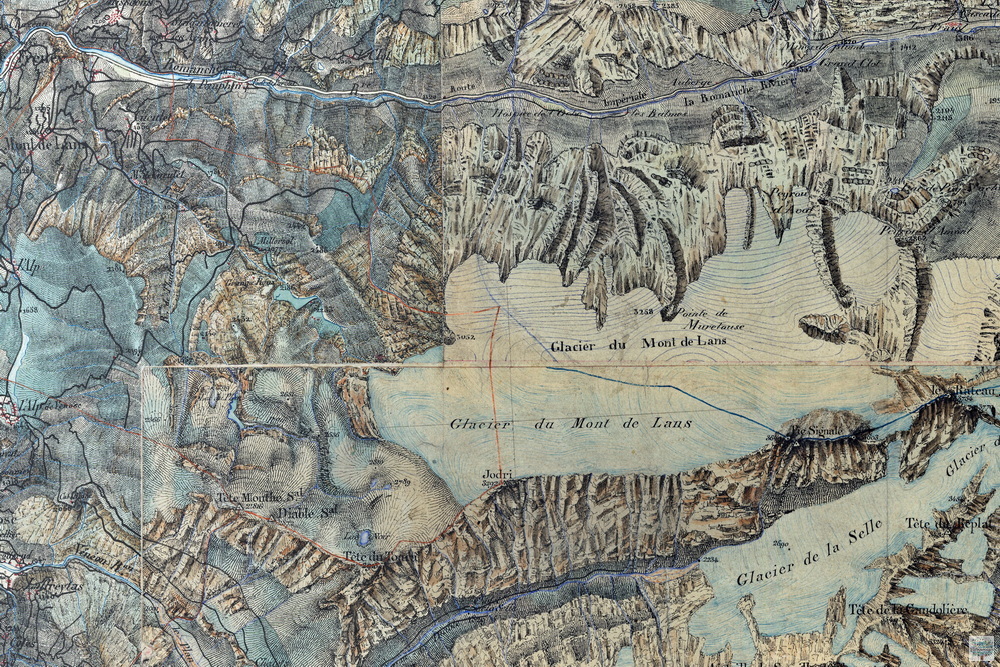 Extrait des minutes au 1/40 000 de la carte de l’état-major, centré sur le Glacier du Mont-de-Lans